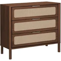 Sweeek - Vintage Kommode mit Holzdekor und Flechtwerk, 3 Schubladen - Nussbaumfarben
