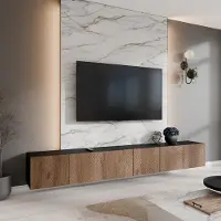 Masseno TV-Schrank CAVA 300 cm Fernsehschrank mit Schubladen und 4 Türen TV-Lowboard für Wohnzimmer Modern 300x40x41 cm Schwarz / Braun
