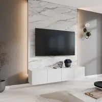 Masseno TV-Schrank MIVO 200 cm Fernsehschrank mit Schubladen und 3 Türen TV-Lowboard für Wohnzimmer Modern 200x40x41 cm Weiß / Weiß
