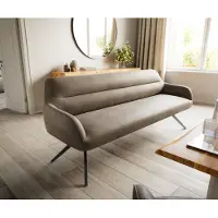 DELIFE Esszimmerbank Taya-Flex 200 cm Mikrofaser Taupe Vintage Kreuzgestell kantig Graphit Taschenfederkern