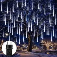 Lapalife 192 LED Meteorschauer Regen Lichter Eiszapfen Lichterkette Weihnachtsbeleuchtung Garten Weihnachten Halloween Deko, Weiß, 8 Röhren 30cm