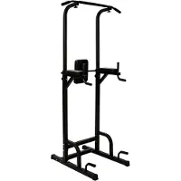Relaxdays Power Tower, 160-230 cm höhenverstellbar, bis 150 kg, Klimmzugstange, Dipstation, Liegestützgriffe, schwarz