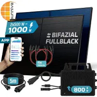 SUNNIVA 1000W Balkonkraftwerk BIFAZIAL FULLBLACK komplett Steckdose INVER ENERGY 800W Wechselrichter, PV Solaranlage, 5m Kabel, Bluetooth WIFI