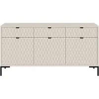 Beautysofa | Kommode MONTREAL 150 cm Kaschmir Kommode mit 3 Türen und 3 Schubladen – Rautenfräsung, selbstschließende Türen, schwarze Metallbeine