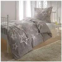 Bettwaren-Shop Biber Bettwäsche Sterne taupe 155x200 cm + 80x80 cm