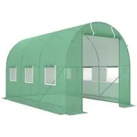 Outsunny Gartengewächshaus 3,5 x 2 m Tunnelgewächshaus mit Stahlrahmen und Polyethylen-Abdeckung (PE 140 g/m2), grün