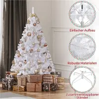 Yaheetech 183 cm Künstlicher Weihnachtsbaum mit 598 Spitzen & faltbarem Metallständer, Tannenbaum Kunstbaum für Weihnachten, Weiß