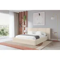 ALTDECOR Polsterbett mit Bettkasten - TEVO - 180x200 - Dunkelbeige - Bett ohne Matratze, Doppelbett mit Stauraum und Latternrost, Boxbett mit Kopfteil
