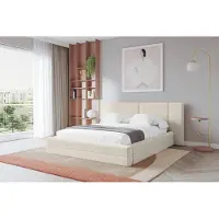ALTDECOR Polsterbett mit Bettkasten - TEVO - 160x200 - Beige - Bett mit Matratze H3/H4, Doppelbett mit Stauraum und Latternrost, Boxbett mit Kopfteil