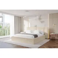 ALTDECOR Polsterbett mit Bettkasten - RIVO - 160x200 - Beige - Bett ohne Matratze, Doppelbett mit Stauraum und Latternrost, Boxbett mit Kopfteil