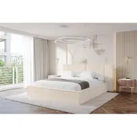 ALTDECOR Polsterbett mit Bettkasten - RIVO - 160x200 - Beige - Bett mit Matratze H3/H4, Doppelbett mit Stauraum und Latternrost, Boxbett mit Kopfteil