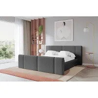 ALTDECOR Polsterbett mit Bettkasten - TEVO-Z - 160x200 - Grau - Bett mit Matratze H3/H4, Kopfteil und Fußteil, Boxbett, Doppelbett mit Stauraum