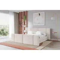 ALTDECOR Polsterbett mit Bettkasten - TEVO-Z - 200x200 - Beige - Bett mit Matratze H3/H4, Kopfteil und Fußteil, Boxbett, Doppelbett mit Stauraum