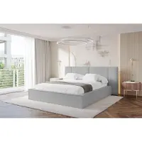 ALTDECOR Polsterbett mit Bettkasten - RIVO - 140x200 - Grau - Bett ohne Matratze, Doppelbett mit Stauraum und Latternrost, Boxbett mit Kopfteil