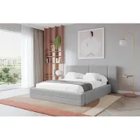 ALTDECOR Polsterbett mit Bettkasten - TEVO - 160x200 - Hellgrau - Bett ohne Matratze, Doppelbett mit Stauraum und Latternrost, Boxbett mit Kopfteil