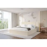 ALTDECOR Polsterbett mit Bettkasten - RIVO - 200x200 - Dunkelbeige - Bett mit Matratze H3/H4, Doppelbett mit Stauraum und Latternrost, Boxbett mit Kopfteil