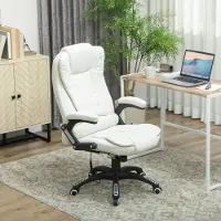 SUGIFT Bürostuhl mit Massage & Heizfunktion, 6 Massagepunkte, Schreibtischstuhl Leinenimitat, Cremeweiß | 67x74x116 cm | 130° Neigung | 360° drehbar