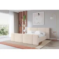 ALTDECOR Polsterbett mit Bettkasten - TEVO-Z - 120x200 - Beige - Bett mit Matratze H3/H4, Kopfteil und Fußteil, Boxbett, Doppelbett mit Stauraum
