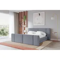 ALTDECOR Polsterbett mit Bettkasten - TEVO-Z - 160x200 - Grau - Bett mit Matratze H3/H4, Kopfteil und Fußteil, Boxbett, Doppelbett mit Stauraum