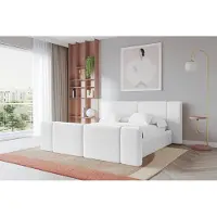 ALTDECOR Polsterbett mit Bettkasten - TEVO-Z - 200x200 - Weiß - Bett mit Matratze H3/H4, Kopfteil und Fußteil, Boxbett, Doppelbett mit Stauraum