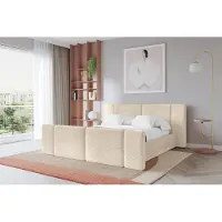 ALTDECOR Polsterbett mit Bettkasten - TEVO-Z - 160x200 - Beige - Bett mit Matratze H3/H4, Kopfteil und Fußteil, Boxbett, Doppelbett mit Stauraum
