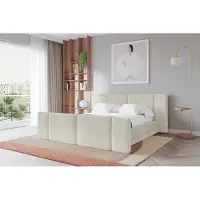 ALTDECOR Polsterbett mit Bettkasten - TEVO-Z - 200x200 - Creme - Bett mit Matratze H3/H4, Kopfteil und Fußteil, Boxbett, Doppelbett mit Stauraum
