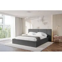 ALTDECOR Polsterbett mit Bettkasten - RIVO - 160x200 - Grau - Bett mit Matratze H3/H4, Doppelbett mit Stauraum und Latternrost, Boxbett mit Kopfteil
