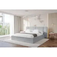 ALTDECOR Polsterbett mit Bettkasten - RIVO - 160x200 - Grau - Bett ohne Matratze, Doppelbett mit Stauraum und Latternrost, Boxbett mit Kopfteil