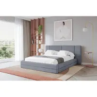 ALTDECOR Polsterbett mit Bettkasten - TEVO - 200x200 - Grau - Bett ohne Matratze, Doppelbett mit Stauraum und Latternrost, Boxbett mit Kopfteil