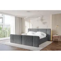 ALTDECOR Polsterbett mit Bettkasten - RIVO-Z - 140x200 - Dunkelgrau - Bett mit Matratze H3/H4, Kopfteil und Fußteil, Boxbett, Doppelbett mit Stauraum