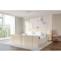 ALTDECOR Polsterbett mit Bettkasten - RIVO-Z - 200x200 - Beige - Bett mit Matratze H3/H4, Kopfteil und Fußteil, Boxbett, Doppelbett mit Stauraum