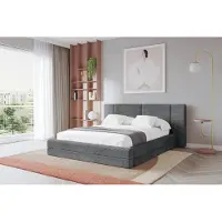 ALTDECOR Polsterbett mit Bettkasten - TEVO - 180x200 - Dunkelgrau - Bett mit Matratze H3/H4, Doppelbett mit Stauraum und Latternrost, Boxbett mit Kopfteil
