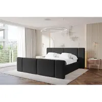 ALTDECOR Polsterbett mit Bettkasten - RIVO-Z - 140x200 - Schwarz - Bett mit Kopfteil und Fußteil, Boxbett ohne Matratze, Doppelbett mit Stauraum