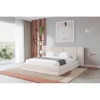 ALTDECOR Polsterbett mit Bettkasten - TEVO - 140x200 - Beige - Bett ohne Matratze, Doppelbett mit Stauraum und Latternrost, Boxbett mit Kopfteil