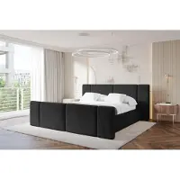 ALTDECOR Polsterbett mit Bettkasten - RIVO-Z - 200x200 - Schwarz - Bett mit Kopfteil und Fußteil, Boxbett ohne Matratze, Doppelbett mit Stauraum