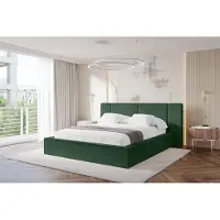 ALTDECOR Polsterbett mit Bettkasten - RIVO - 200x200 - Grün - Bett mit Matratze H3/H4, Doppelbett mit Stauraum und Latternrost, Boxbett mit Kopfteil