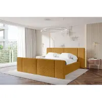ALTDECOR Polsterbett mit Bettkasten - RIVO-Z - 180x200 - Senfgelb - Bett mit Matratze H3/H4, Kopfteil und Fußteil, Boxbett, Doppelbett mit Stauraum