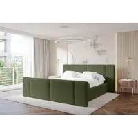 ALTDECOR Polsterbett mit Bettkasten - RIVO-Z - 160x200 - Grün - Bett mit Matratze H3/H4, Kopfteil und Fußteil, Boxbett, Doppelbett mit Stauraum