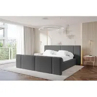 ALTDECOR Polsterbett mit Bettkasten - RIVO-Z - 180x200 - Grau - Bett mit Matratze H3/H4, Kopfteil und Fußteil, Boxbett, Doppelbett mit Stauraum
