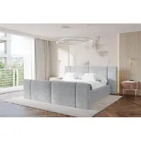 ALTDECOR Polsterbett mit Bettkasten - RIVO-Z - 120x200 - Grau - Bett mit Kopfteil und Fußteil, Boxbett ohne Matratze, Doppelbett mit Stauraum