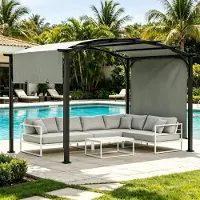 KOMFOTTEU Pergola, 3 x 2,4 m Gartenpavillon mit Sonnenschutz & Bogendach (Grau)