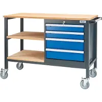 Simplaflex Forum Kastenwerkbank mobil B1300mm 4 Schubladen 2 Böden RAL7016/5010