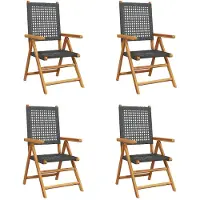 vidaXL 4-teiliges Set aus verstellbaren Klappstühlen, schwarz, aus Polyrattan und Massivholz