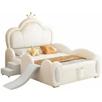 JVmoebel Beiges Kinderbett Bett mit Rutsche und Treppe für Mädchen Prinzessin
