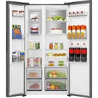 Hisense Hi3 Freistehend Side-by-Side-Kühlschrank, Inox, 527 l, Freistehend, Amerikanische Tür, Schwarz, Edelstahl, 2 Tür(en), Touchsteuerung, LED