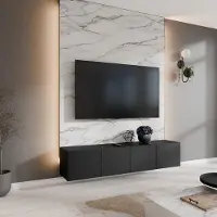 Masseno TV-Schrank CAVA 200 cm Fernsehschrank mit Schubladen und 4 Türen TV-Lowboard für Wohnzimmer Modern 200x40x41 cm Schwarz / Schwarz