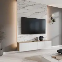 Masseno TV-Schrank CAVA 200 cm Fernsehschrank mit Schubladen und 4 Türen TV-Lowboard für Wohnzimmer Modern 200x40x41 cm Eiche Artisan / Weiß