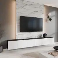 Masseno TV-Schrank MIVO 300 cm Fernsehschrank mit Schubladen und 6 Türen TV-Lowboard für Wohnzimmer Modern 300x40x41 cm Schwarz / Weiß