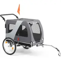FCH Fahrradanhänger Hundeanhänger 2-in-1 klappbar，Transportwagen, Fahrradwagen, Anhänger für Fahrrad,grau