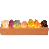 Slyrun Heilendes Kristall-Nachtlicht, 7-Chakra-Stein-Bettlampe, Atmosphärenlampe mit Holz-LED-Sockel, Energie-Stein-Nachtlicht, Wohnraum-Deko(Steckversion)